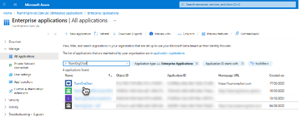 Locating TeamOrgChart in Microsoft Entra ID