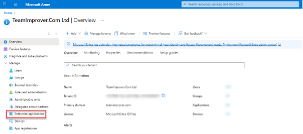 Opening Microsoft Entra ID admin center